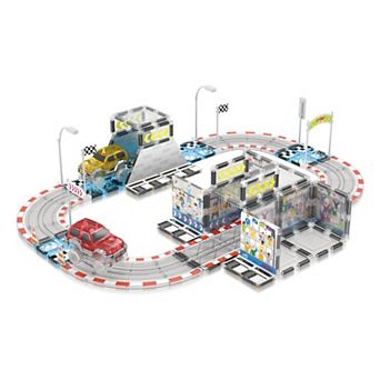 PicassoTiles 64 pc Magnetic Race Car Track with Cars Construction Kit Toy Set for Kids PTQ05