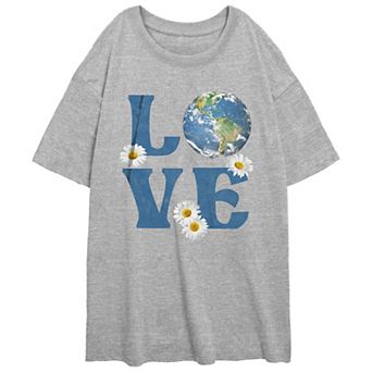 Juniors' Love The Earth Oversize Graphic Tee