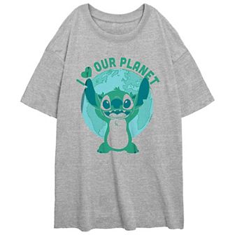 Disney's Lilo & Stitch I Love Our Planet Stitch Juniors' Oversize Graphic Tee
