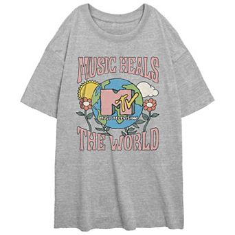 Juniors' MTV Music Heals The World Oversize Graphic Tee