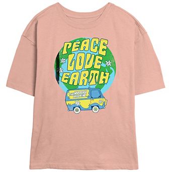 Juniors' Scooby-Doo Peace Love Earth Skimmer Graphic Tee