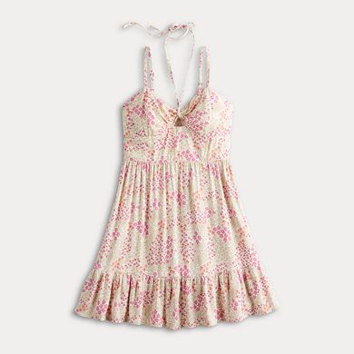 Juniors' Live To Be Spoiled Halter Neck Short Skater Dress