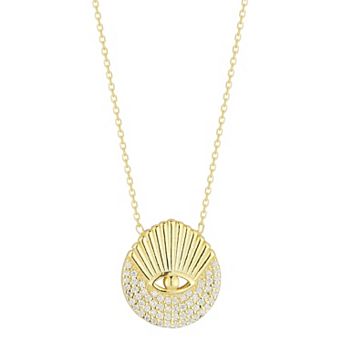 Sunkissed Sterling 14k Gold Over Silver Cubic Zirconia Pave Medallion Eye Necklace