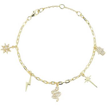 Sunkissed Sterling 14k Gold Over Silver Cubic Zirconia Multi Charm Anklet