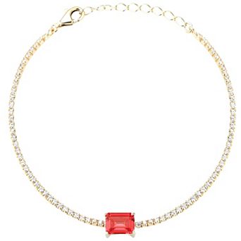 Sunkissed Sterling 14k Gold Over Silver Emerald Cut Cubic Zirconia Tennis Bracelet