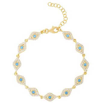 Sunkissed Sterling Cubic Zirconia & Synthetic Turquoise Evil Eye Bracelet