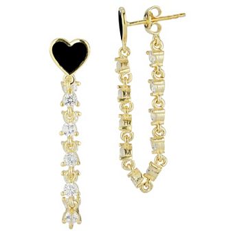 Sunkissed Sterling 14k Gold Over Silver Cubic Zirconia & Enamel Heart Drop Earrings