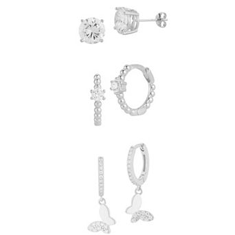 Sunkissed Sterling Cubic Zirconia Triple Earring Set
