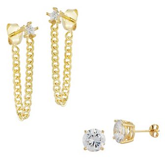 Sunkissed Sterling Cubic Zirconia Star Curb Drop & Stud Earrings Set