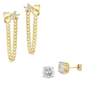 Sunkissed Sterling Cubic Zirconia Star Curb Drop & Stud Earrings Set