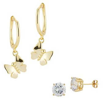Sunkissed Sterling Butterfly & Cubic Zirconia Stud Earring Set