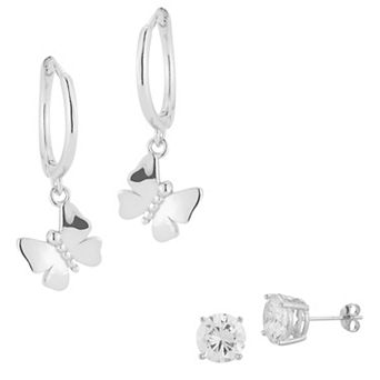 Sunkissed Sterling Butterfly & Cubic Zirconia Stud Earring Set