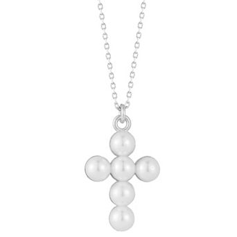 Sunkissed Sterling Big Freshwater Cultured Pearl Cross Pendant Necklace