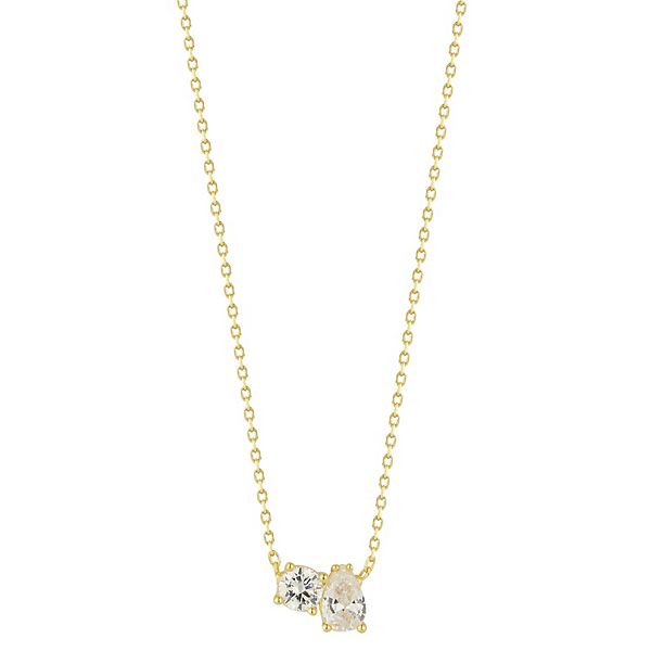 14K Gold Plated Pendant Necklace for Women Cubic Zirconia Necklace Hypoallergenic Two Tone Necklace