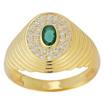 Sunkissed Sterling Cubic Zirconia Ribbed Signet Ring