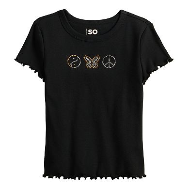 Girls 7-16 SO® Lettuce Edge Rib Baby Tee in Regular & Plus Size