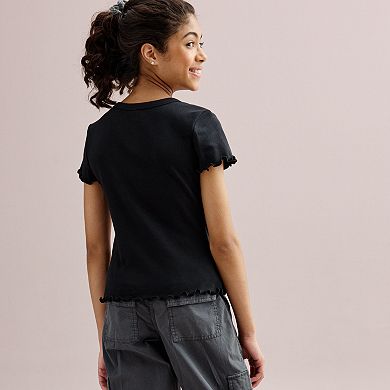 Girls 7-16 SO® Lettuce Edge Rib Baby Tee in Regular & Plus Size