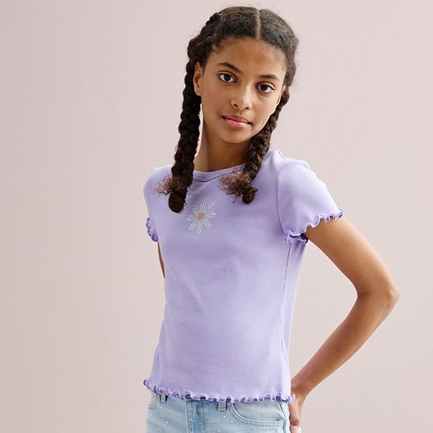 Girls 7-16 SO® Lettuce Edge Rib Baby Tee in Regular & Plus Size