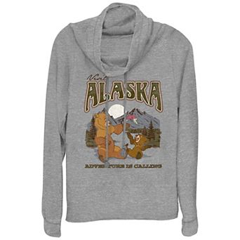 Disney's Brother Bear Visit Alaska Juniors' Cowlneck Graphic Lightweight Long Sleeve