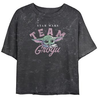 Juniors' The Mandalorian Team Grogu Cropped Graphic Tee