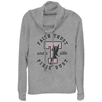 Disney's Tinker Bell Faith Trust And A Little Pixie Dust Stamp Juniors' Cowlneck Graphic Lightweight Long Sleeve