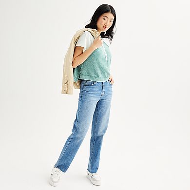 Juniors' SO Raglan Sleeve Henley Varsity T-Shirt