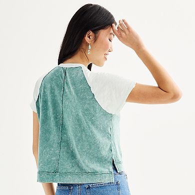 Juniors' SO Raglan Sleeve Henley Varsity T-Shirt