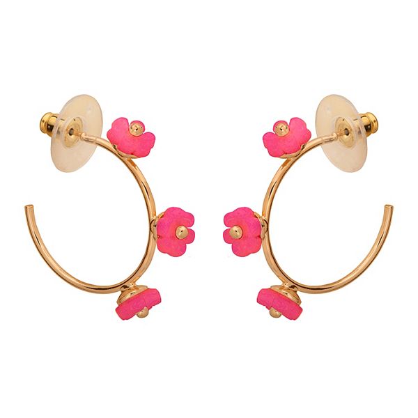 LC Lauren Conrad Gold Tone Coral Flower Statement C-Hoop Earrings