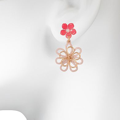 LC Lauren Conrad Simulated Pearl Wire Floral Double Drop Earrings