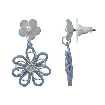 LC Lauren Conrad Simulated Pearl Wire Floral Double Drop Earrings