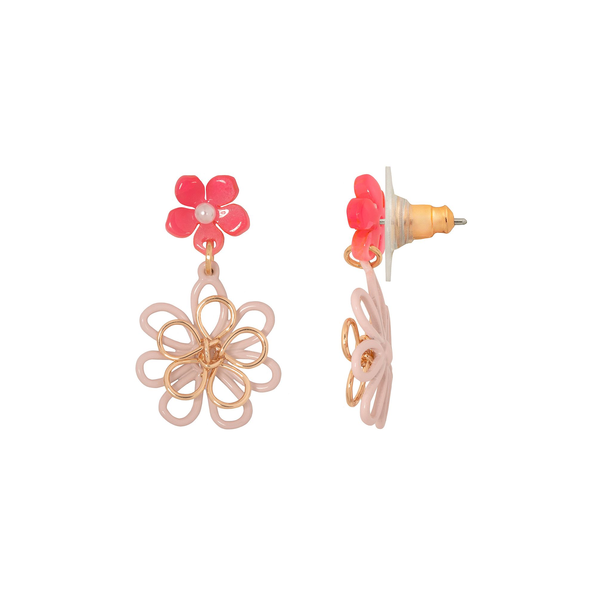 LC Lauren Conrad Simulated Pearl Wire Floral Double Drop Earrings, Womens,