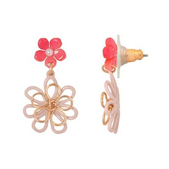 LC Lauren Conrad Simulated Pearl Wire Floral Double Drop Earrings