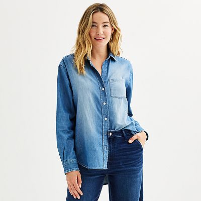 Women's Sonoma Goods For Life Denim Shirt, Size: XXL, Medium Light