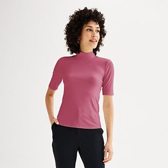 Petite Nine West Fitted Elbow Sleeve Mockneck T-Shirt