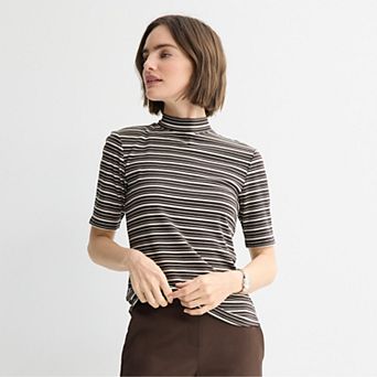 Petite Nine West Fitted Elbow Sleeve Mockneck T-Shirt