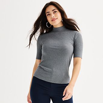 Petite Nine West Fitted Elbow Sleeve Mockneck T-Shirt