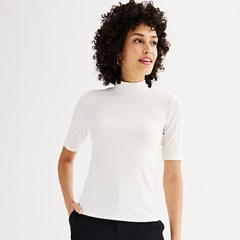 Petite Nine West Fitted Elbow Sleeve Mockneck T-Shirt