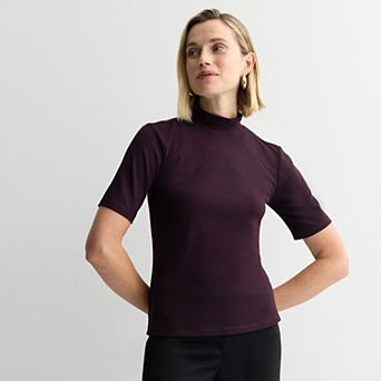Petite Nine West Fitted Elbow Sleeve Mockneck T-Shirt