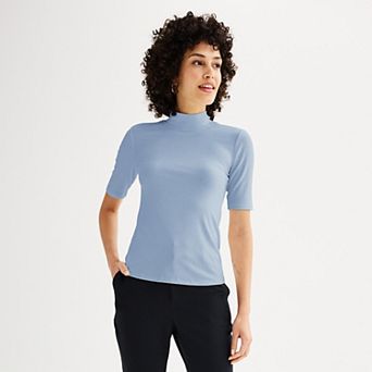 Petite Nine West Fitted Elbow Sleeve Mockneck T-Shirt