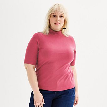 Plus Size Nine West Elbow Sleeve Fitted Mock Neck Top