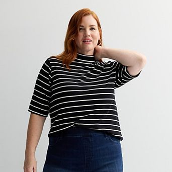Plus Size Nine West Elbow Sleeve Fitted Mock Neck Top