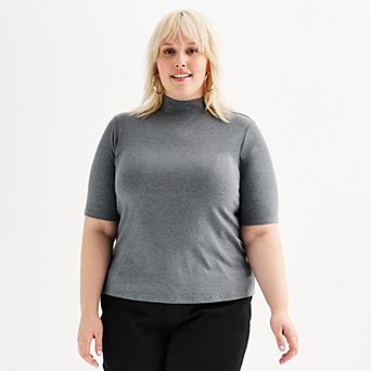 Plus Size Nine West Elbow Sleeve Fitted Mock Neck Top