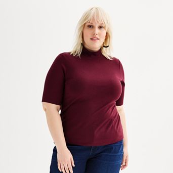 Plus Size Nine West Elbow Sleeve Fitted Mock Neck Top
