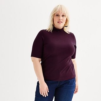 Plus Size Nine West Elbow Sleeve Fitted Mock Neck Top
