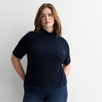 Plus Size Nine West Elbow Sleeve Fitted Mock Neck Top