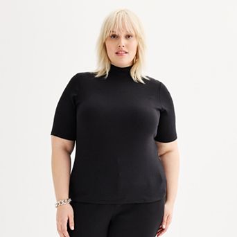Plus Size Nine West Elbow Sleeve Fitted Mock Neck Top