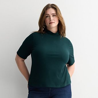 Plus Size Nine West Elbow Sleeve Fitted Mock Neck Top