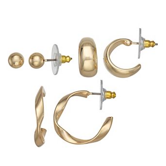 Napier Gold Tone Stud & Hoop Earring Trio Set