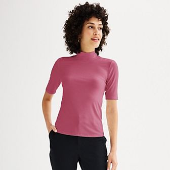 Women's Nine West Fitted Elbow Sleeve Mockneck T-Shirt