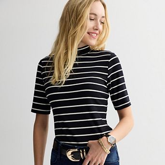 Women's Nine West Fitted Elbow Sleeve Mockneck T-Shirt